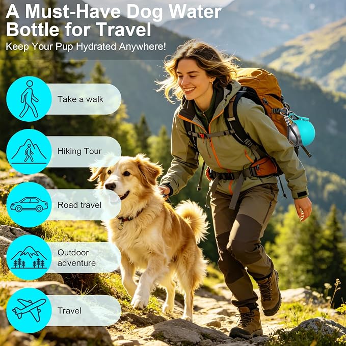2 in 1 Dog Water Bottle with Bowl, 10oz Stainless Steel Travel Pet Water Dispenser, No-Spill Leak-Proof Design with Silicone Bowl, Compact Pet Drinking Bowl for Puppies Outdoor (Blue)