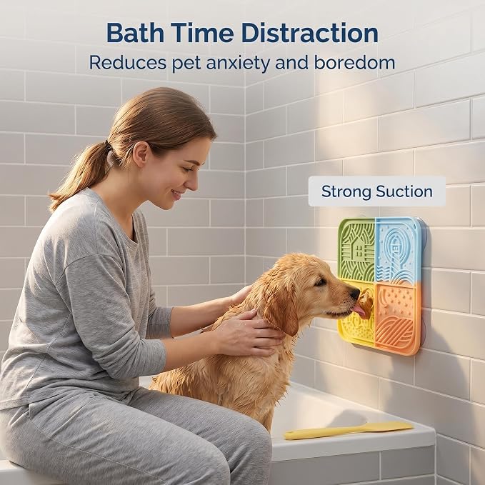 Dog Lick Mat 2 Pack with Scraper, Silicone Slow Feeder Licking Pad with Suction Cups, Multicolor Lick Mat for Dogs and Cats, Easy Clean for Bathing Grooming