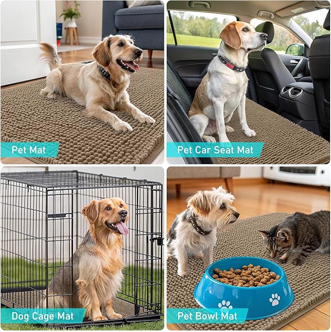 OLANLY Dog Door Mat for Muddy Paws 47x17, Super Absorbent Chenille Mud Mat | Tan, Absorbs Moisture and Dirt, Non-Slip Machine Washable Doormat, Quick-Drying Indoor Entryway Floor Carpet for Dogs