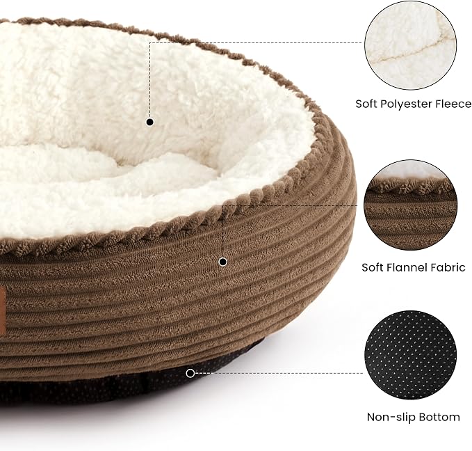 Love's cabin Round Donut Cat and Dog Cushion Bed, 30in Pet Bed for Medium or Large Dogs, Anti-Slip & Water-Resistant Bottom, Soft Durable Fabric Pet Beds, Washable Calming Cat Bed, Dark Brown