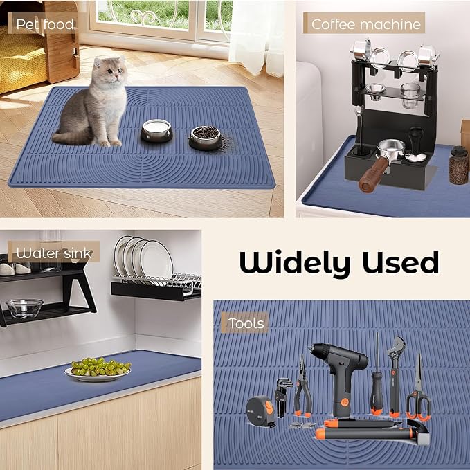 31" x 22" Cat Litter Mat, Waterproof & Anti-Skid Litter Box Mat for Scatter Control, Silicone Litter Pads Trapping Mess Around Litter Box with Raised Edges, Easy Clean Pad