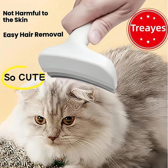 White Small Dog Brush for Shedding, Tight V-Tooth Deshedding Comb with Ergonomic Handle, Deshedding Tool for Tiny Breeds and Cats