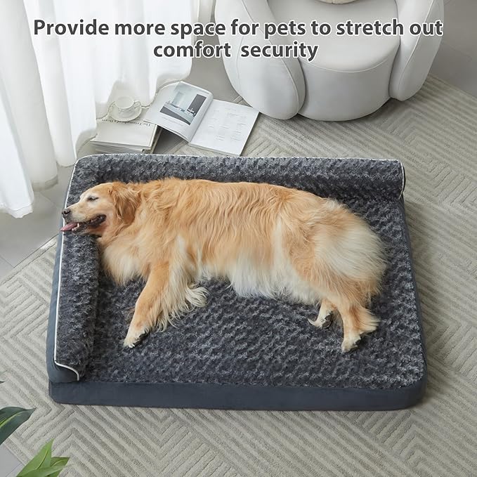 BFPETHOME Orthopedic Washable Dog Bed, Sleeping Couch for Large Senior Dogs | Deluxe Plush Rose Velvet Washable Cover, Egg Crate Foam Support, Waterproof Lining, Non-Slip Bottom, Senior Dogs