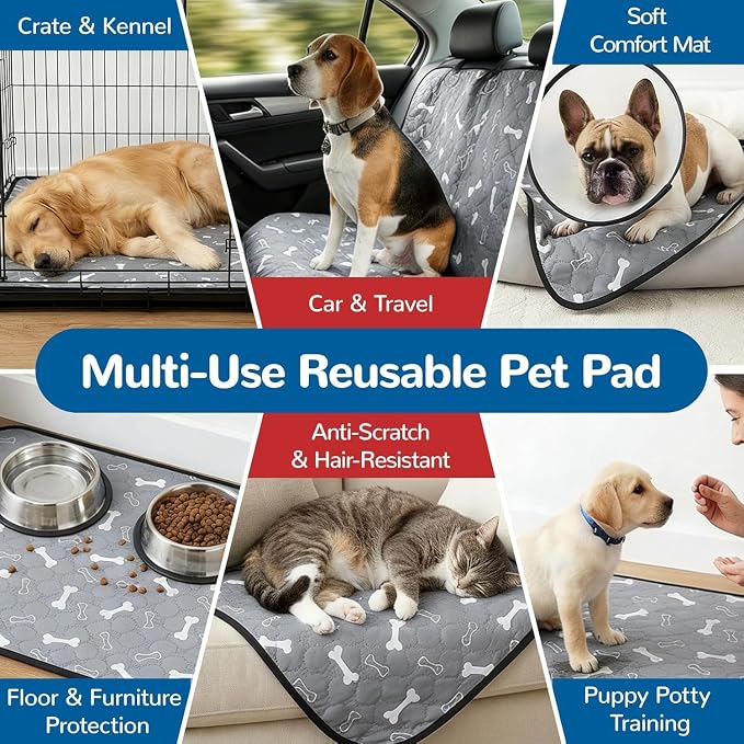 BAEJMJK Washable Dog Pee Pads, Reusable Dog Crate Mats Puppy Training Pads, 4-Layer Super Absorbent Waterproof Non-Slip Leak-Proof Ideal for Potty, Crate, Playpen & Travel(18"x24",Gray 1-Pack)