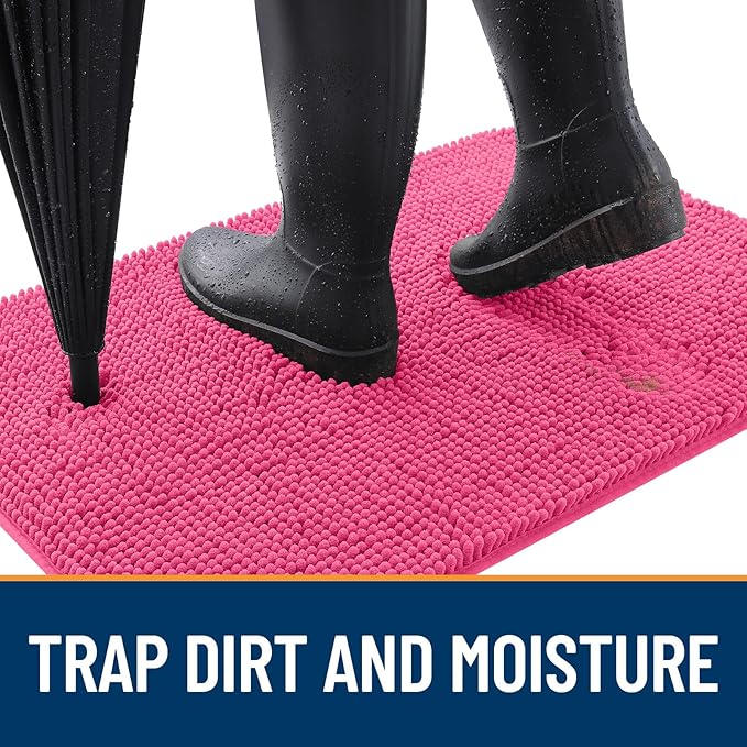 OLANLY Dog Door Mat for Muddy Paws 32x20, Super Absorbent Chenille Mud Mat | Hot Pink, Absorbs Moisture and Dirt, Non-Slip Machine Washable Doormat, Quick-Drying Indoor Entryway Floor Carpet for Dogs