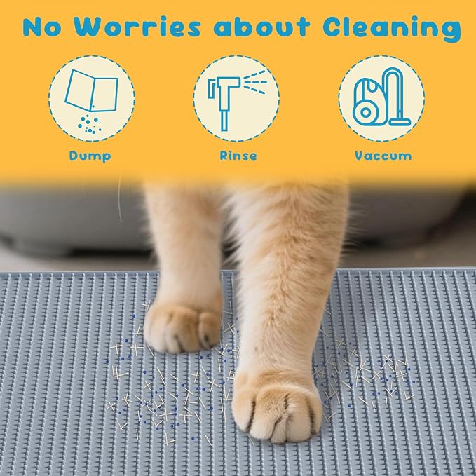 Cat Litter Mat, (33" x 21") Silicone Litter Trapping Mat - Waterproof/Urine Proof, Litter Box Mat - Keep the Floor Clean Grey