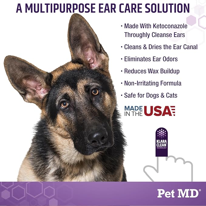 Pet MD Tris Ear Finger Wipes for Dogs & Cats - 50ct | Multipurpose Cleansing Solution Cat Ear Wipes & Puppy Ear Cleaner - Pet Safe Cleaner to Clean and Remove Debris