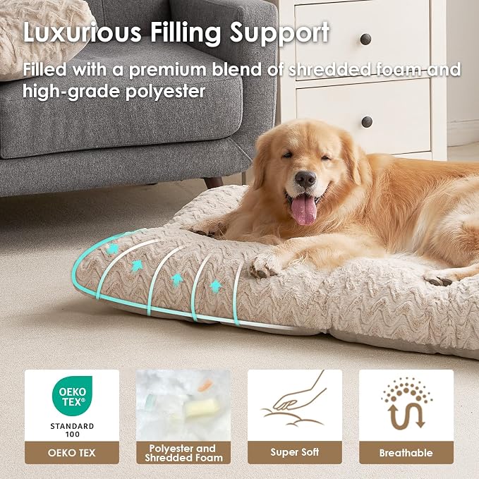 EHEYCIGA Washable Small Dog Bed for Crate 23x18 Inch, Kennel Pad for Puppy Up to 25 lbs, Plush and Comfy Pet Sleeping Mat, Beige