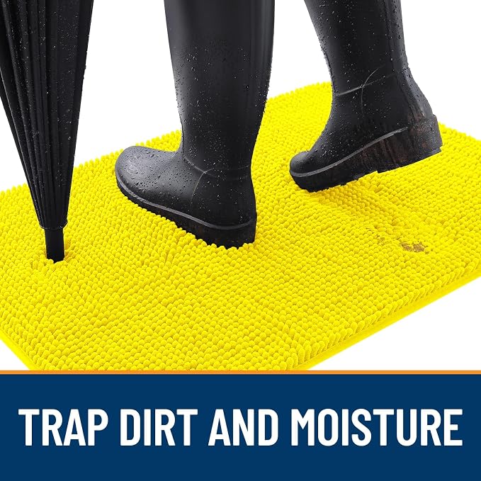 OLANLY Dog Door Mat for Muddy Paws 36x24, Super Absorbent Chenille Mud Mat | Lemon Yellow, Absorbs Moisture and Dirt, Non-Slip Machine Washable Doormat, Quick-Dry Indoor Entryway Floor Carpet for Dogs