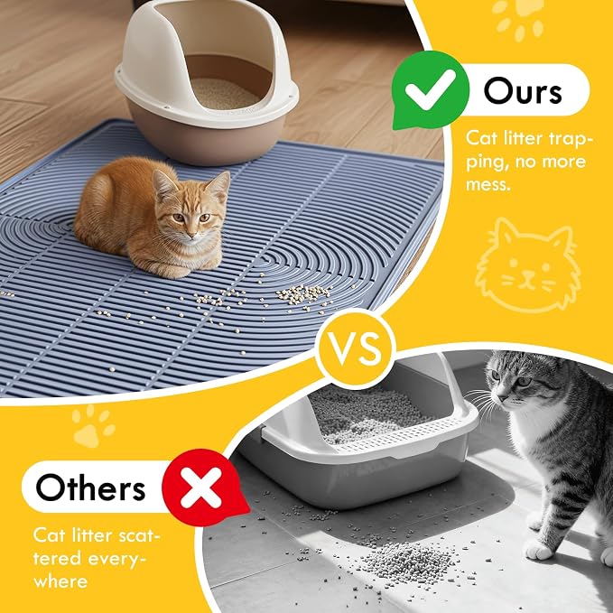 Large Silicone Cat Litter Box Mat 40"X28", Heavy Duty Waterproof Floor Mat for Kitty Litter Tracking Control, Easy Clean Durable Feeding & Litter Mat(Grey)
