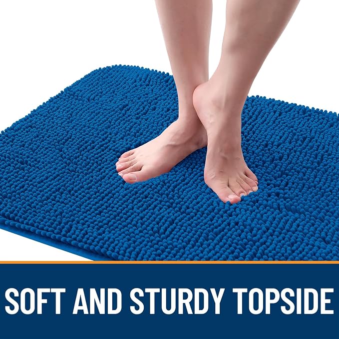 OLANLY Dog Door Mat for Muddy Paws 34x21, Super Absorbent Chenille Mud Mat | Deep Navy Blue, Absorbs Moisture and Dirt, Non-Slip Machine Washable Doormat, Quick-Dry Indoor Entryway Floor Carpet for Dogs
