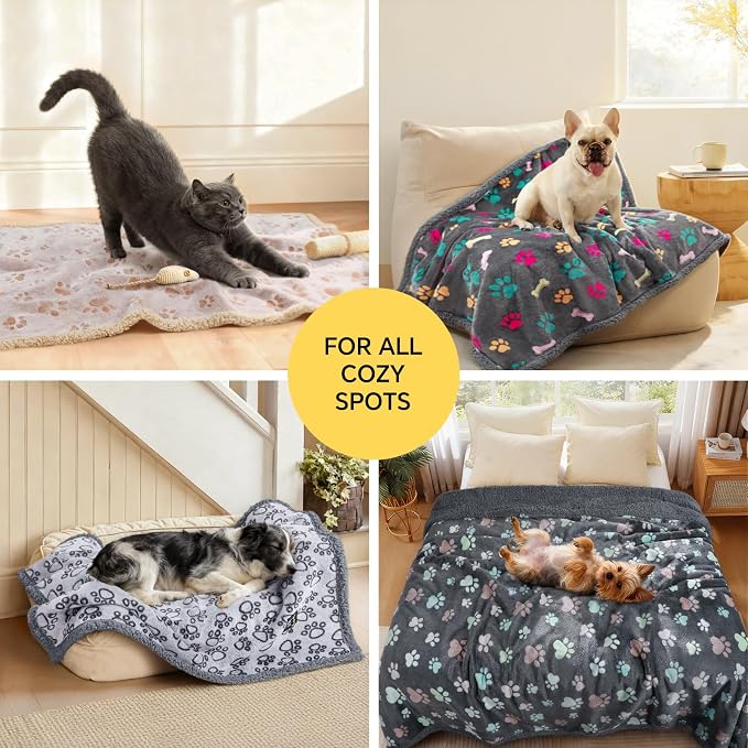 Luciphia Waterproof Pet Blankets for Couch Sofa Bed Cover Cat Liquid Pee Proof Washable Soft Fluffy Large Dog Blanket Reversible Furniture Protection Puppy Grey Bone Thicken X-Large（85" x 57"）