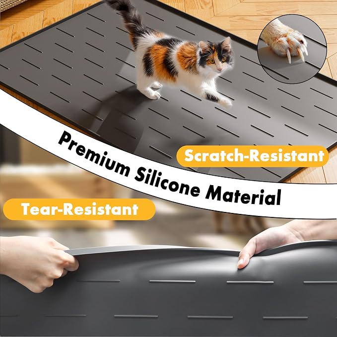 Pieviev Silicone Cat Litter Mat, Traps Litter & Easy to Clean, 34'' x 22'' | Raised Edges Lock Litter & Urine, Scratch and Wear-Resistant Cat Box Mat, Non-Slip Backing, Fit Most Standard Boxes