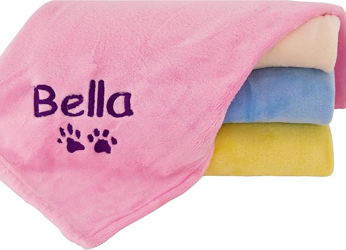 Personalized Passion Dog Blanket with Embroidered Name and Paws - Soft, Comfortable and Cozy for Couch, Bed, Car - Water Resistant Pet Fleece Blanket for Dogs and Cats - Pink - 28x40 Inches