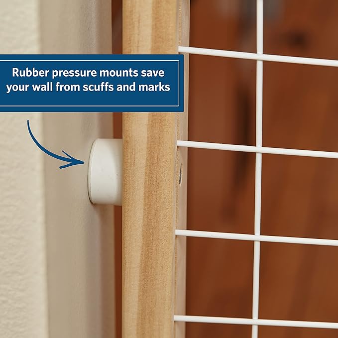 MidWest Homes for Pets Wire Mesh Pet Safety Gate, Dog Gate Expands From 29 - 50 Inches Wide, 44 Inches Tall, Wood, Powder Coated Wire