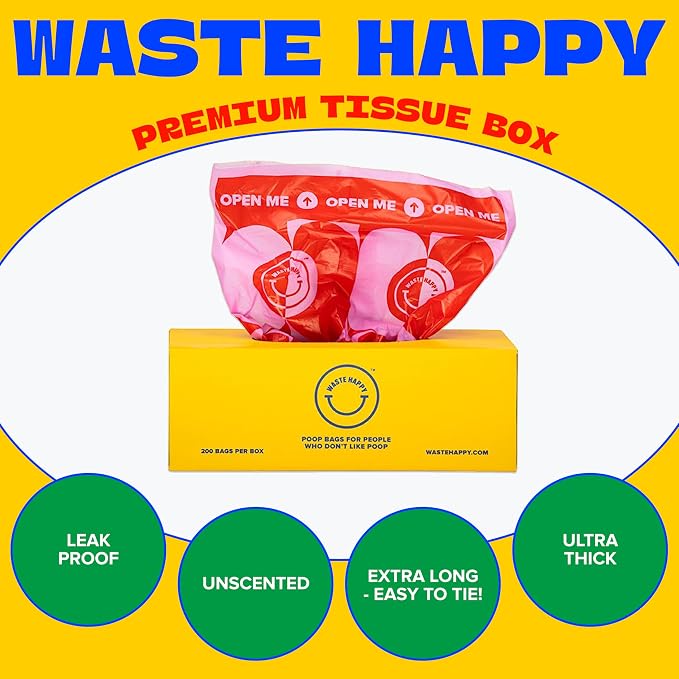 Poop Bags for Dogs 200 Count - 14" Extra Long Leak-Resistant Waste Bag Tissue Box - Unscented Extra Thick Poop Bag, Easy to Tear Dog Bags for Poop - Convenient Dispenser Box