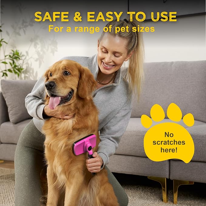 Deshedding Dog Brush for Shedding – Self Clean Cat Brush Deshedding & Grooming Tool for Long Haired and Short Haired Dogs, Slicker Brushes for Dogs, Skin-Friendly, Retractable Bristles, Easy to Clean