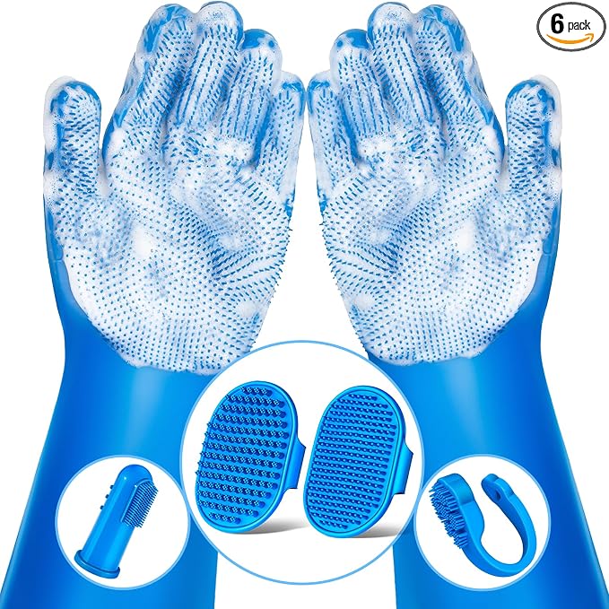 6PCS Grooming & Bath Supplies for Dogs, Cats | Dog Washing Gloves | Dog Bath Brush | Dog Shower Brush | Pet Grooming Gloves | Dog Grooming kit | Pet Supplies for Showerhead & Sprayer (Navy Blue)