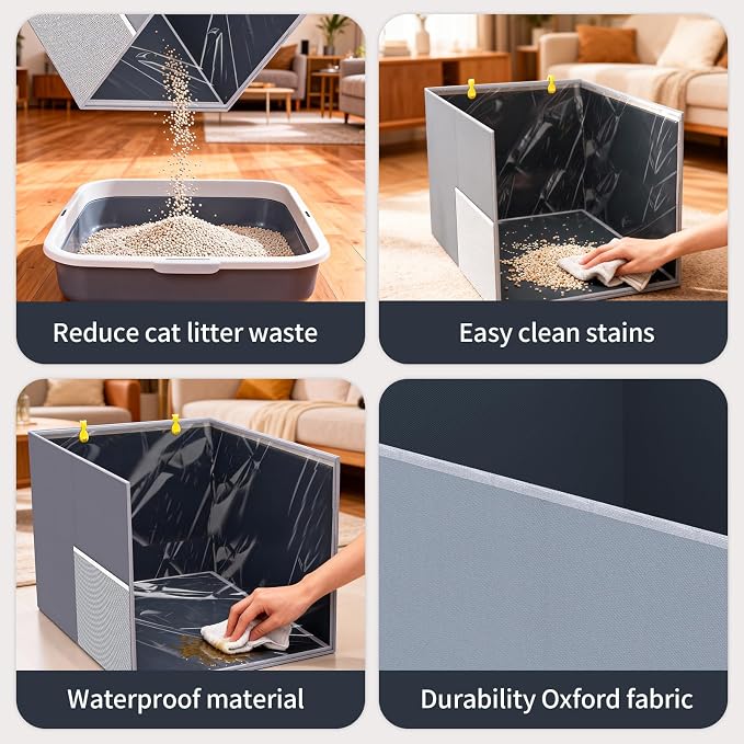 Aokeyee Gray High Side Cat Litter Box Enclosure Splash Guard | All-Inclusive Waterproof, 27.16x21.65x16.53, Foldable Anti-Leakage Dust Control Easy to Clean
