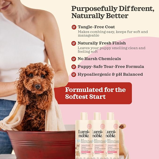 2in1 Hypoallergenic Dog Shampoo & Conditioner, Oatmeal & Collagen Formula | Tearless Dog Wash for Puppies, Itchy Skin Relief, White Musk Scent, Moisturizing & Skin Sensitive Friendly, 16 fl oz