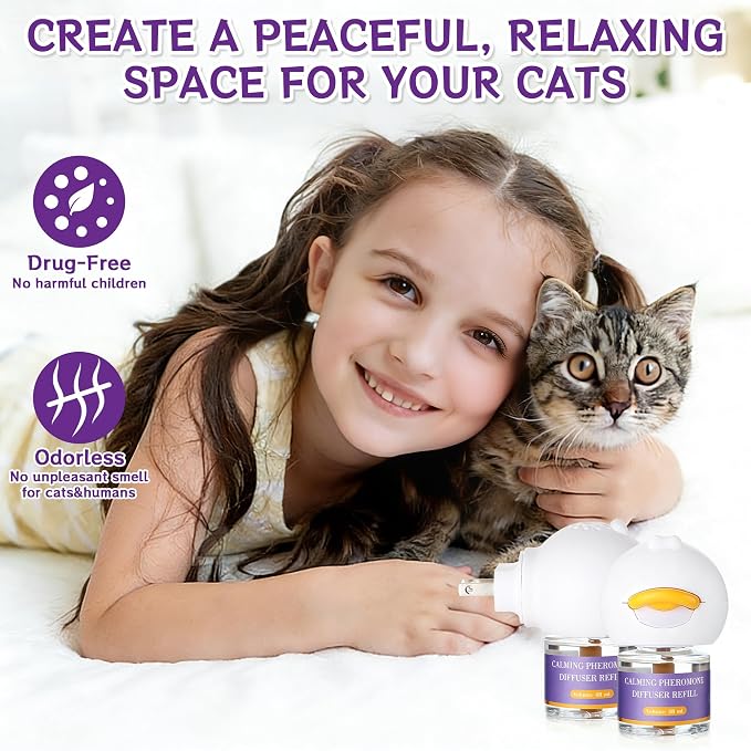 9-In-1 Advanced Cat Pheromone Calming Diffuser 180 Days (3 Plugs+6 Refills) | Relieve Anxiety, Help Reduce Fighting, Spraying & Scratching, Drug-Free & Odorless Safe Relaxation Solution