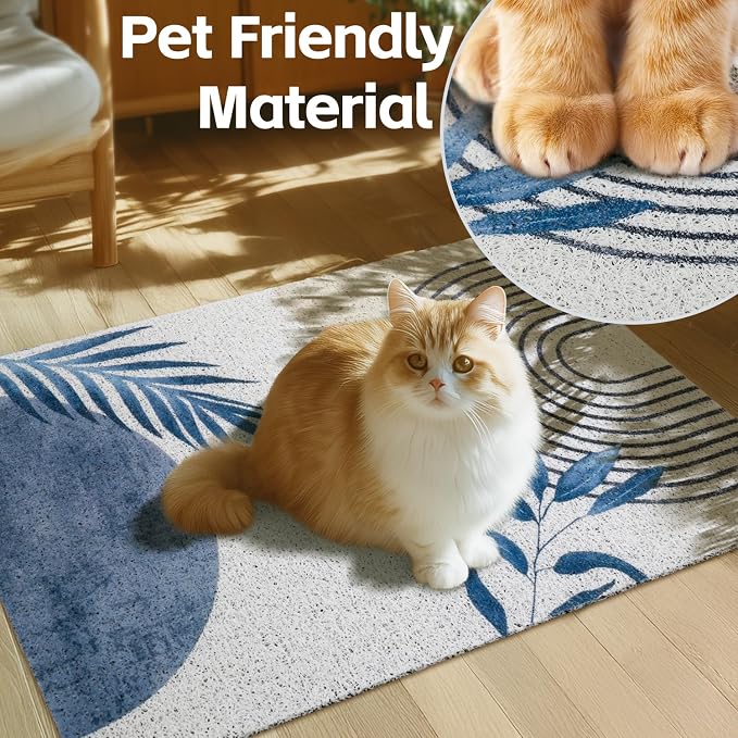 Cat Litter Mat Litter Trapping Mat, 40"x30" Waterproof Urine Proof Litter Box Mat Catcher Mat Non-Slip Washable for Kitty Kitten, Blue