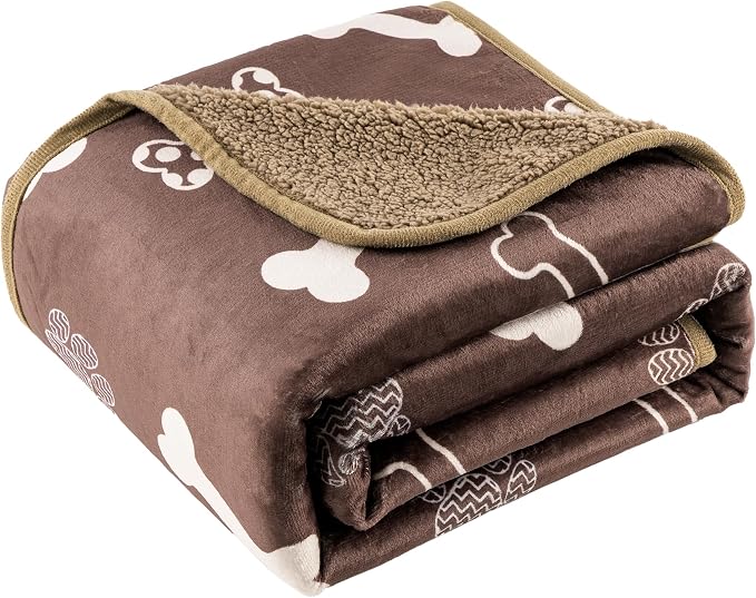 Waterproof Dog Blankets Pet Blanket, 30"x40" Cat Blanket for Indoor Cats, Soft Fluffy Sofa Car Bed Protector, Reversible Sherpa Fleece Puppy Blanket for Small Medium Dogs(Chocolate Brown)