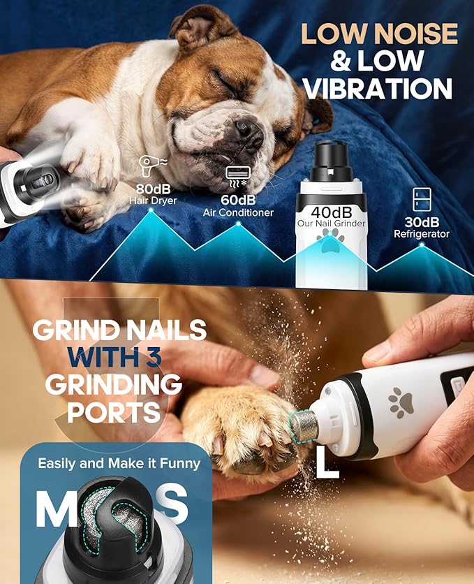 Pet Nail Grinder for Dogs & Cats, 6700 RPM Electric Dog Nail File with 1500mAh Battery & 4H Runtime, with Dual LED Lights, 2-Speed Rechargeable Pet Grooming Kit, Type-C Charging