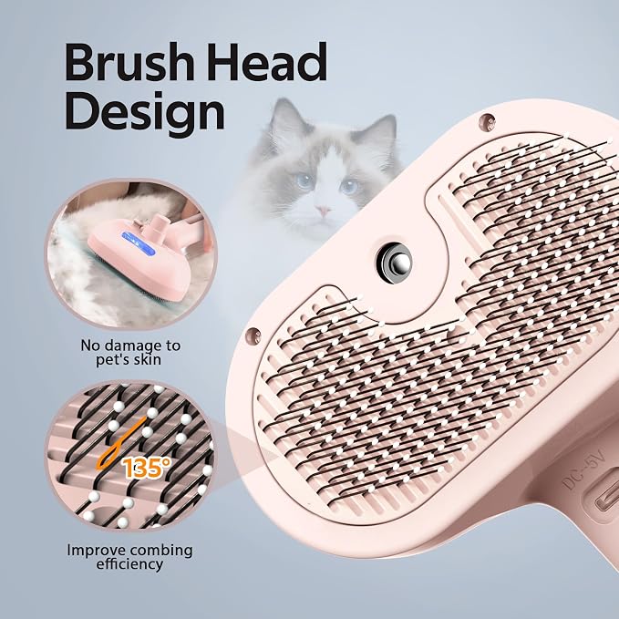 Pet Grooming Brush with Electronic Mist Spray - Gentle Deshedding Tool for Cats & Dogs, Pet Steam Brush，Reduces Shedding, Soft Bristles, Promotes Healthy Coat-Comes with a hair smoothing comb-Red