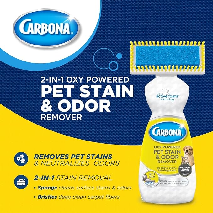 Carbona OxyPowered Carpet & Pet Pack: Stain & Odor Remover 13.5oz & Foam Cleaner with Brush 13.5oz – Removes Pet Stains from Carpets & Upholstery, 2-Piece Set (Variety Pack)