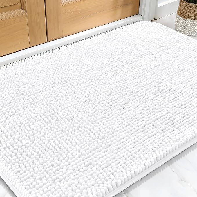 OLANLY Dog Door Mat for Muddy Paws 32x20, Super Absorbent Chenille Mud Mat | White, Absorbs Moisture and Dirt, Non-Slip Machine Washable Doormat, Quick-Drying Indoor Entryway Floor Carpet for Dogs