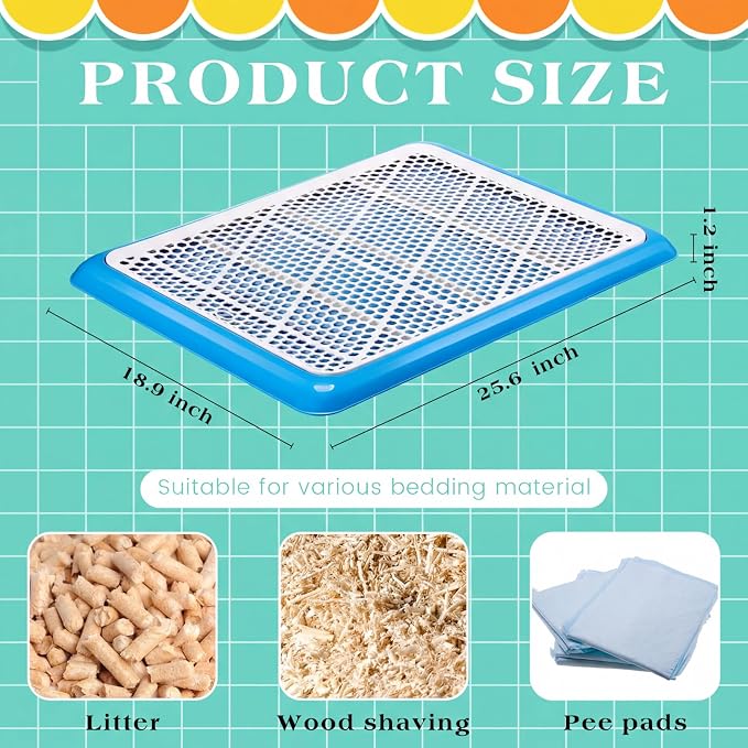 Mifoci 2 Pcs Dog Potty Tray Mesh Puppy Training Pad Holder Floor Protection Portable Pee Pad Pet Toilet Training Tray Litter Box Corner for Medium and Large Dogs (25.6 x 18.9 Inch,Blue)