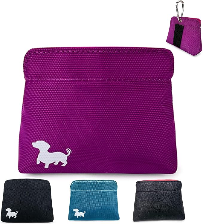 Small Dog Treat Pouch – Slim Magnetic Pocket Dog Treat Bag for Walking & Training – Discreet Clip On Treat Pouch for Leash, Waistband or Pocket – Mess Free Storage (Pink)