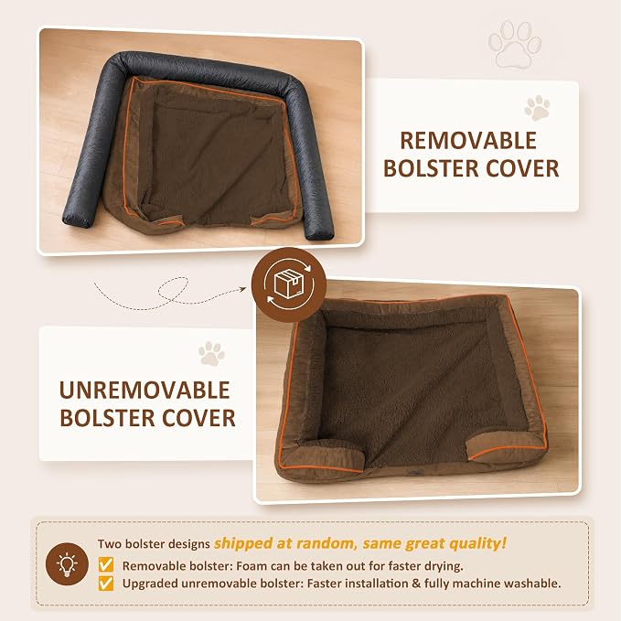 Comfort Expression Orthopedic Dog Bed for Extra Large Dogs with Bolster | Waterproof Dog Couch Bed with Washable Cover & Non-Slip Bottom, Supportive Egg Crate Foam Big Dog Bed, 53x42Inch