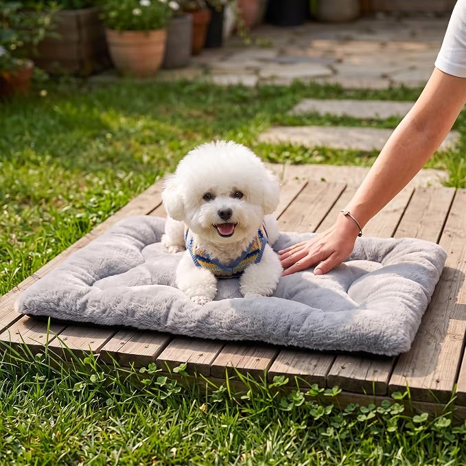 Dog Bed 24" for Metal Crate Pad, Washable Kennel Mat for Small Puppy & Cats | Soft faux rabbit fur, non-slip,machine wash/dry, plush cushioning, for crates, floors & travel, multiple sizes for all breeds