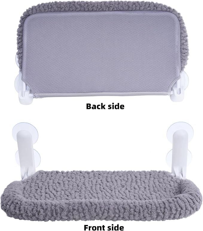 AIWIKIDE Cat Window Perch with Cushion Rim, Easy Install Bracket, Portable Wall Hammock for Indoor Cat, Grey