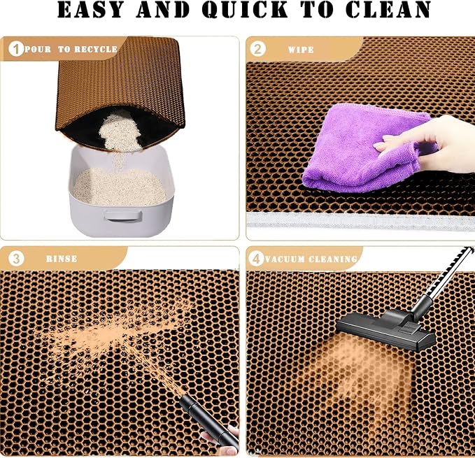 HCY&WLD Cat Litter Mat, Double Layer Cat Litter Box Mat (30x22 Inch, Brown) | Waterproof Urine-Proof Non-Slip Litter Trapping Mat, Soft on Kitty Paws, Scratch-Resistant, Scatter Control, Easy to Clean