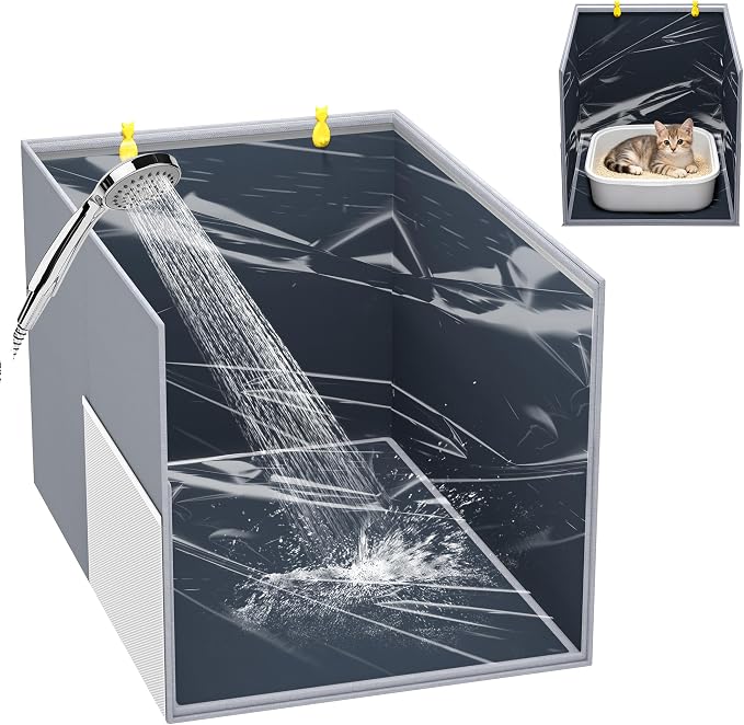Aokeyee Gray High Side Cat Litter Box Enclosure Splash Guard | All-Inclusive Waterproof, 27.16x21.65x16.53, Foldable Anti-Leakage Dust Control Easy to Clean