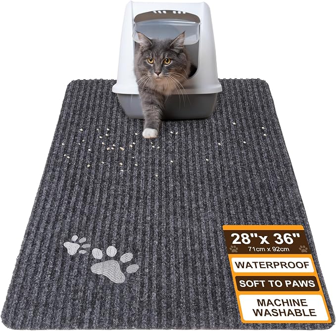 BEAUTYZOO Cat Litter Mat, 28" x 36" Large Litter Trapping Mat, Waterproof | Scatter Control, Absorbent Urine‑Proof, Soft On Paws, Non‑Slip, Machine Washable, For Indoor Cats & Kittens, Floor Use