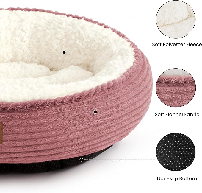 Love's cabin Round Donut Cat and Dog Cushion Bed, 30in Pet Bed for Medium or Large Dogs, Anti-Slip & Water-Resistant Bottom, Soft Durable Fabric Pet Beds, Washable Calming Cat Bed, Dusty Rose