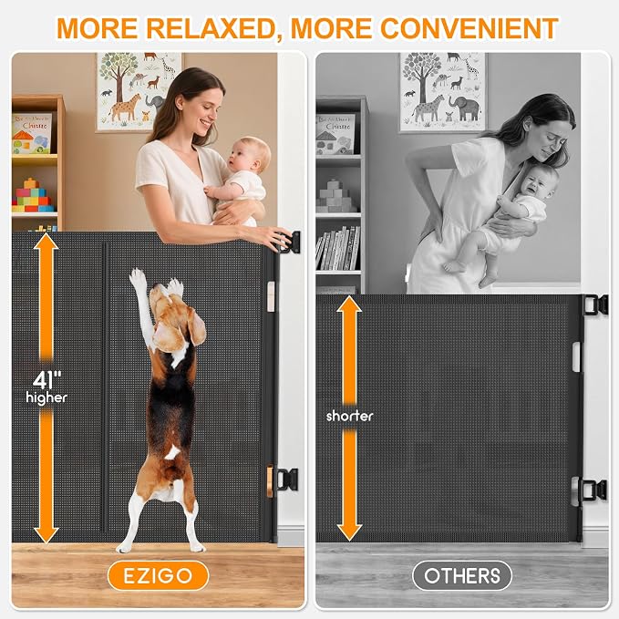 196 Inch Retractable Baby Gates Extra Wide, 41 Inch Reinforced Extra Tall Gate for Large Openings, Mesh Safety Gate for Kids Pets, Retractable Dog Gate for Pool Garages Doorway Indoor Outdoor, Black