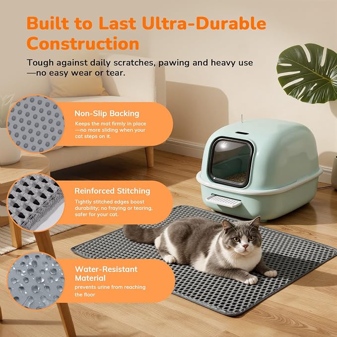 Cat Litter Mats (3-Pack) 24" x 18", Litter Box Mat, Non-Slip Waterproof Litter Mat with Honeycomb Trapping Layer, Easy Clean Leakproof Litter Matt, Soft EVA Durable Anti-Scratch Kitty Litter Mat