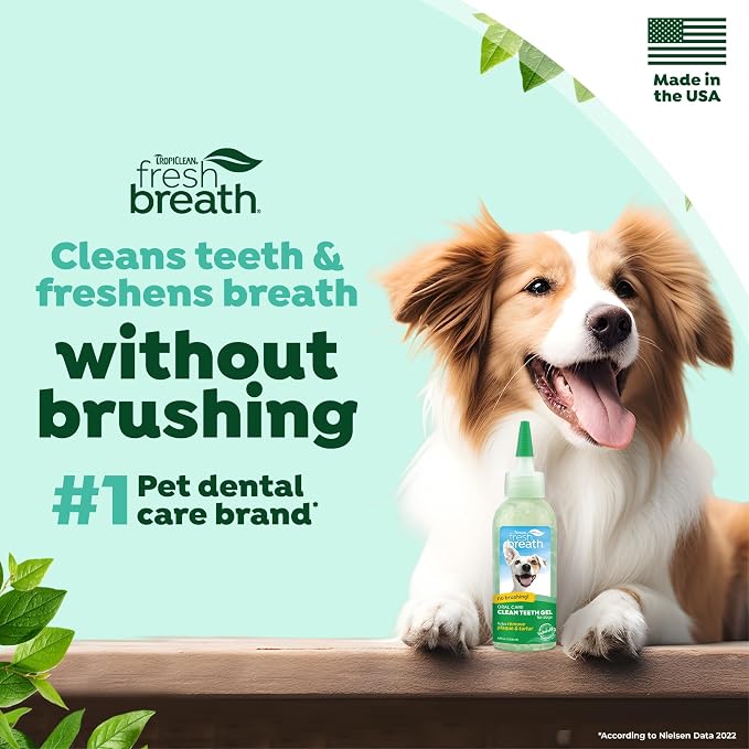 TropiClean Fresh Breath Dog Toothpaste for Teeth Cleaning, Breath Freshener, Easy to Use Plaque & Tartar Remover Gel, No Toothbrush Needed, 4oz.