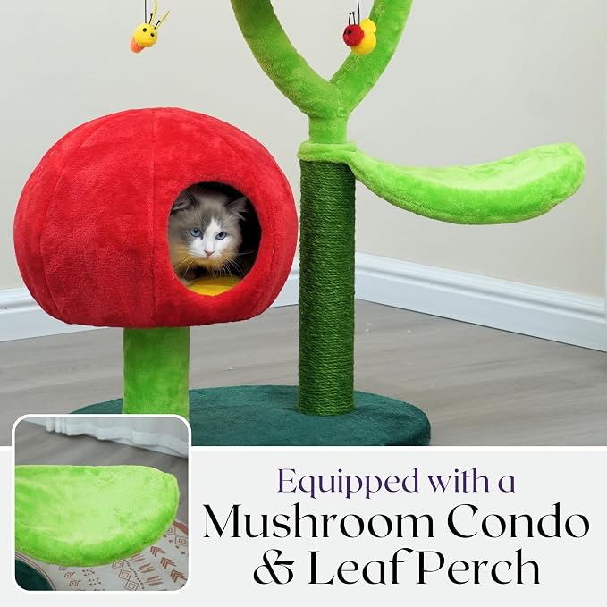 Catry Flower Cat Tree with Hideaway Condo, 3 Perches and Scratching Posts | Aesthetic floral cat condo tower for indoor cats, features durable sisal scratching posts, cozy plush flower beds & perches