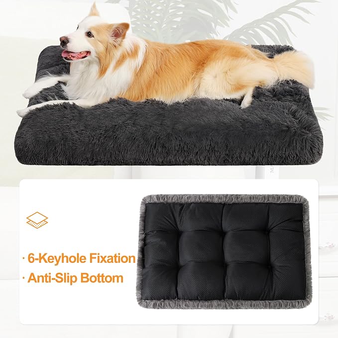 KSIIA Dog Crate Bed Washable Dog Beds for Large Dogs Deluxe Plush Fluffy Comfy Thick Kennel Pad Anti-Slip & Anti-Scratch Pet Sleeping Mat, 35 x 23 Inch, Dark Gray