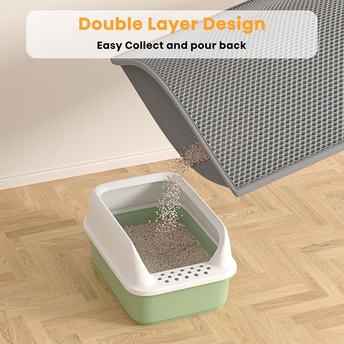 Pieviev 2 Packs Cat Litter Mat Double Layer Waterproof Urine Proof Trapping Mat (30''X24'', Gray) | Waterproof Urine Resistant Layer Litter Box Mat, Easy Collection, Soft on Kitty Paws, Gray Color for Indoor Cats