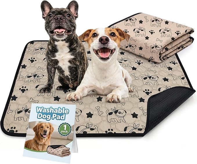 BAEJMJK Washable Dog Pee Pads, Reusable Dog Crate Mats Puppy Training Pads, 4-Layer Super Absorbent Waterproof Non-Slip Leak-Proof Ideal for Potty, Crate, Playpen & Travel(20"x28",Coffee 1-Pack)