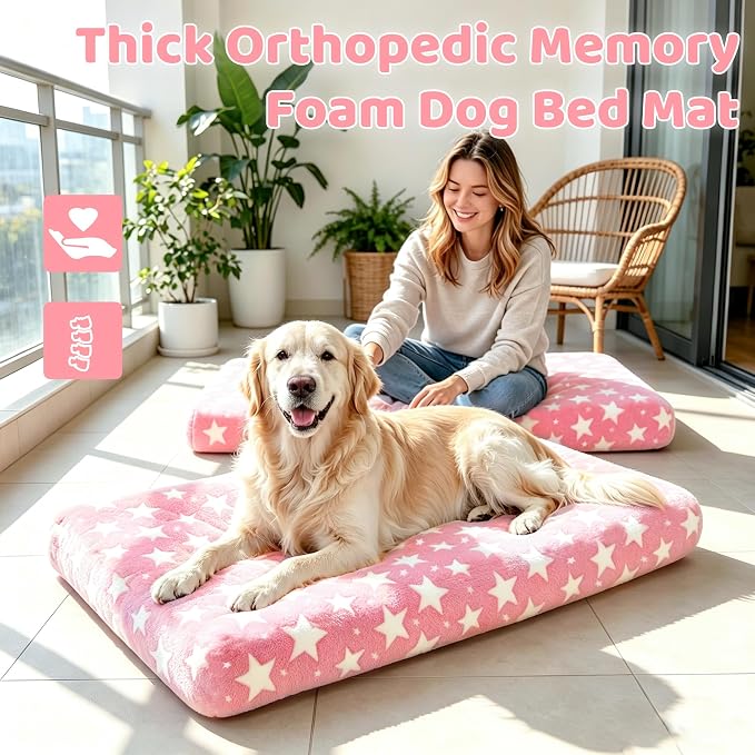 Orthopedic Dog Bed for Large Dogs with Removable Washable Cover(Pink Star, 35.0" L x 23.0" W x 3.2" Th)