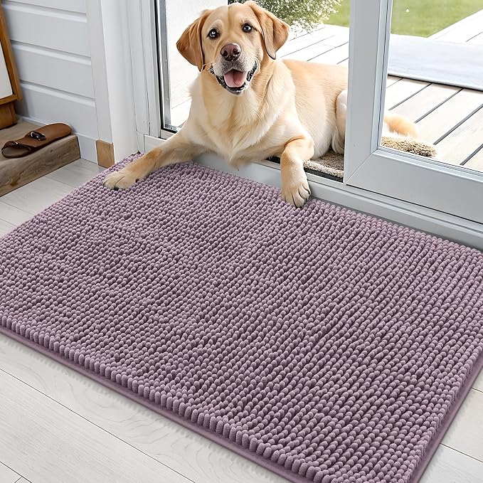 OLANLY Dog Door Mat for Muddy Paws 36x24, Super Absorbent Chenille Mud Mat | Deep Plum, Absorbs Moisture and Dirt, Non-Slip Machine Washable Doormat, Quick-Drying Indoor Entryway Floor Carpet for Dogs