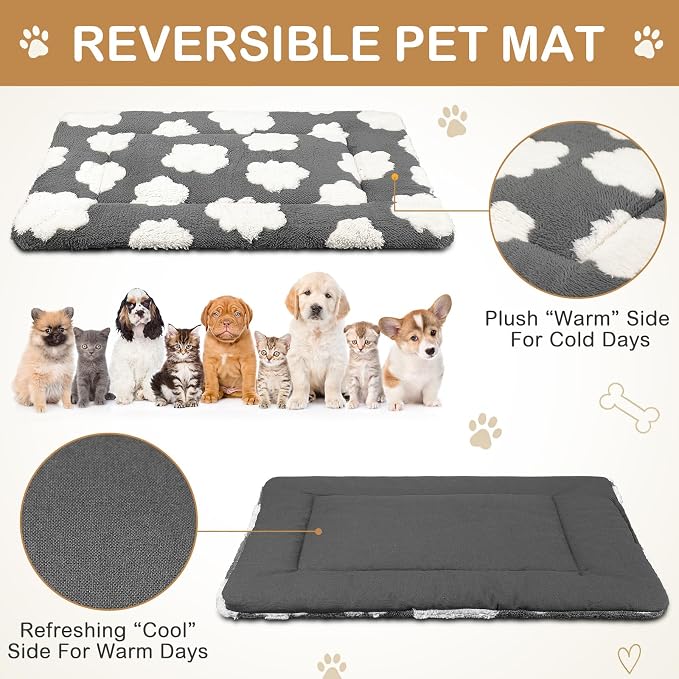 4 Pcs Dog Crate Pads Soft Warm,18 x 24 x 1.6 Inch,Clouds,Gray | Ultra Soft Warm Washable Anti-slip Kennel Bed Mat for Pets,Reversible Replaceable,for Small Medium Large Dogs and Cats